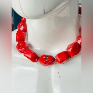Vintage Red Bamboo Coral 17” Statement Necklace Chunky Bead Toggle 185 Grams